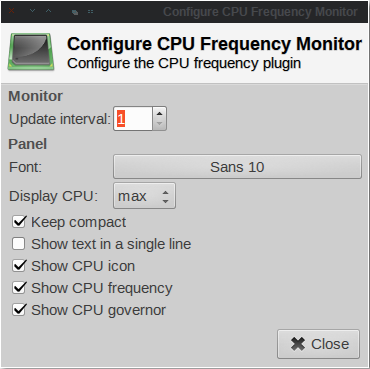 CpuFreq Preference dialog.