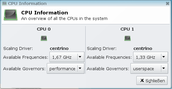 CpuFreq Overview dialog.