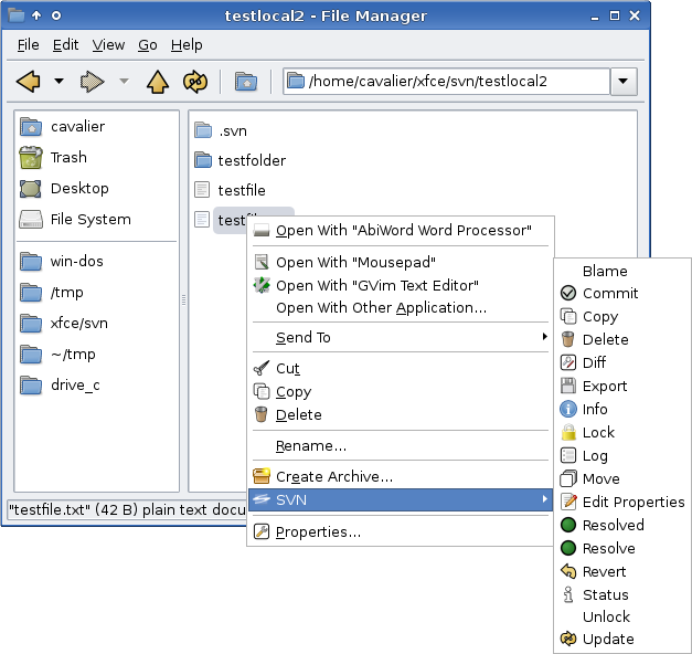 Projects Thunar Plugins Thunar Svn Plugin Xfce Goodies